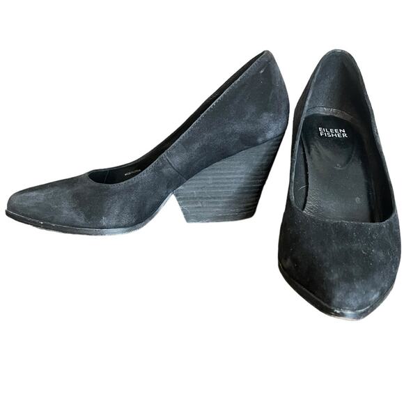 EILEEN FISHER Hawk Midnight Black Wedge Suede Pump Women’s Size 7.5 - Picture 5 of 9